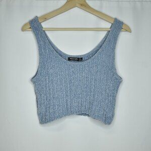 Nasty Gal Women's Top Crop Baby Blue Sleeveless Stretch Knit Ribbed Velvet